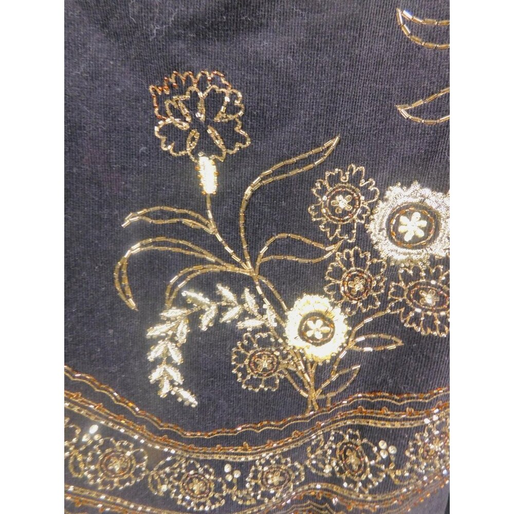 Willi Smith Black Floral Bead Embroidered Skirt Cotton Blend Boho Witch 8 - Picture 3 of 9